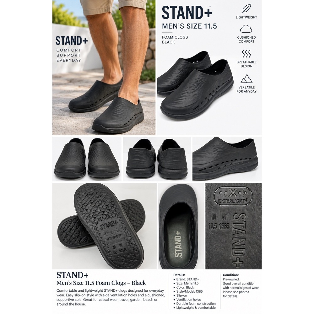 STAND+ The Standing Shoe Black Men's Breathable Slip-On Casual Shoes